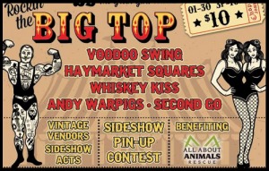 A poster for the big top on a brown color.