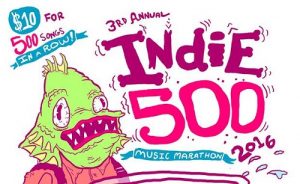 A poster for the indie 500 music marathon.