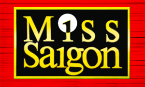 Miss Saigon logo on a red background.